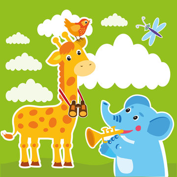 Giraffe And Elephant Cartoon Vector. Baby Frame Or Card. Giraffe Drawing. Giraffe Costume. Giraffe Meme. Giraffe Child. Elephant Cartoon Image. Elephant Cartoon Drawing. Elephant Cartoon Character.