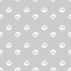 Abstract seamless pattern of grunge white circles of stylized brush, pencil and crayon strokes on grey background. Can be used for pattern fill, packaging, clothing, printing on surfaces.