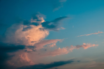 Naklejka na ściany i meble Sky clouds background blue orange colour dusk time