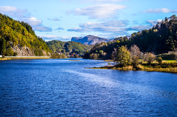 rainbow in fjord landscape norway