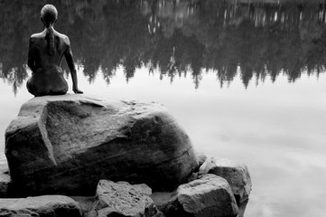 Girl on lake black and white