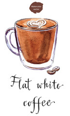 A glass cup of flat white coffee