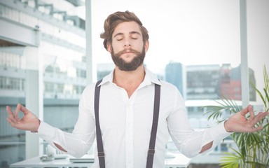 Composite image of hipster meditating arms outstretched