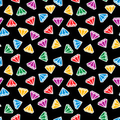 Abstract cartoon style diamond seamless pattern, good for textile and paper print, card, poster, another design. Crystals vector illustration. Simple multicolor ornament  t-shirt