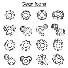 Gear & Repair icon set in thin line style