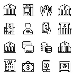 Bank icon set in thin line style