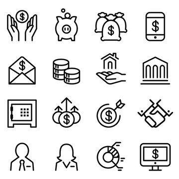  Bank & Financial icon set in thin line style