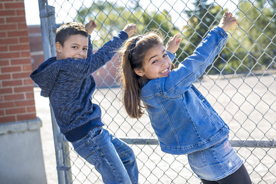 two childs elementary school outside
