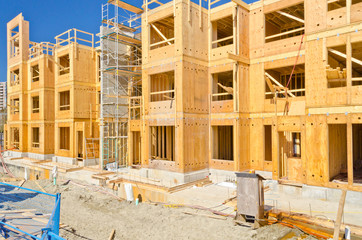 A new home under construction over blue sky in Vancouver, Canada.
