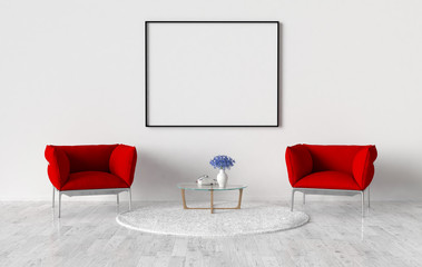Waiting room with blank picture frame on the wall