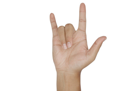 Love hand sign on white background