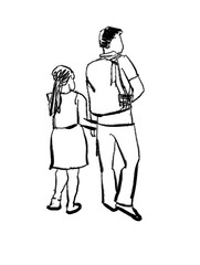 father and daughter marker sketch isolated