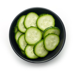 Bowl of fresh cucumber slices, from above