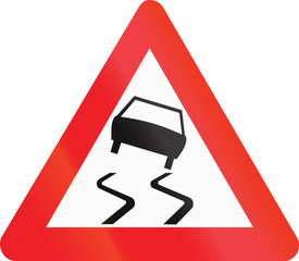 Belgian warning road sign - Slippery road