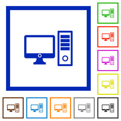 Desktop computer framed flat icons