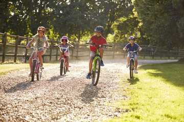 Fototapeta premium Four Children On Cycle Ride In Countryside Together