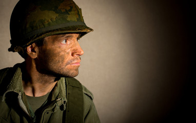Obraz premium American Soldier (Vietnam War) Suffering With Battle Fatigue/PTSD.