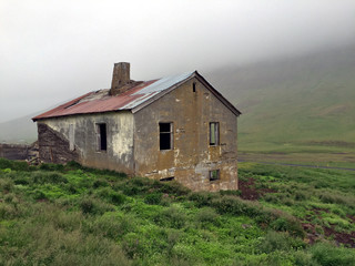 Vintage old abandoned Icelandic farmhouse exterior