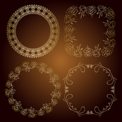 gold frames - roses and vintage vector