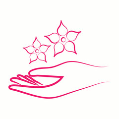 hand body skin nail care woman spa massage beauty salon vector pink thin line icon