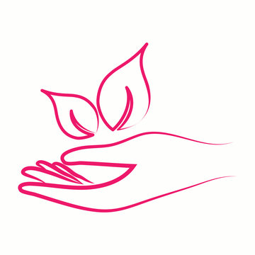 hand body skin nail care woman spa massage beauty salon vector pink thin line icon