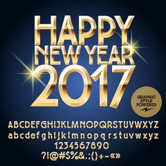Vector gloss Happy New Year 2017 greeting card with set of letters, symbols and numbers. File contains graphic styles