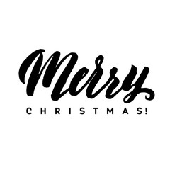 Merry Christmas Calligraphy. Greeting Card Black Typography on White Background