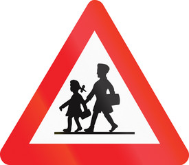 Belgian warning road sign - children crossing