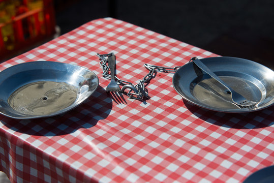 two dinner plate on chain, Polish PRL style