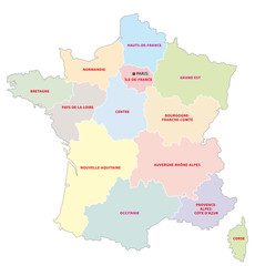 Fototapeta na wymiar Administrative map of the 13 regions of france since 2016