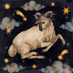 Rolgordijnen Zodiac sign - Aries.  Watercolor Illustration. Isolated © nataliahubbert