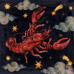 Foto op Plexiglas Zodiac sign - Cancer.  Watercolor Illustration. Isolated. © nataliahubbert