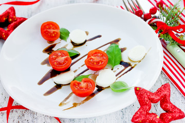 Holiday tree shaped caprese salad - festive christmas food