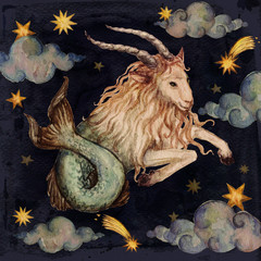 Signe du zodiaque - Capricorne. Illustration à l& 39 aquarelle.