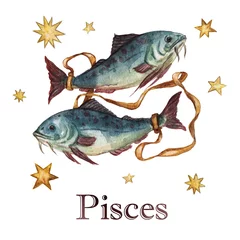  Zodiac sign - Pisces.  Watercolor Illustration. © nataliahubbert