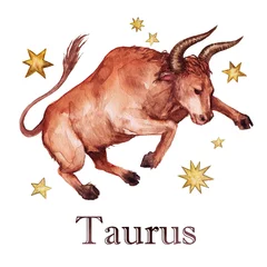 Gordijnen Zodiac sign - Taurus.  Watercolor Illustration. © nataliahubbert