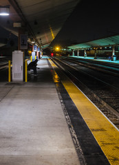 Platform and ramp in Train Station at night