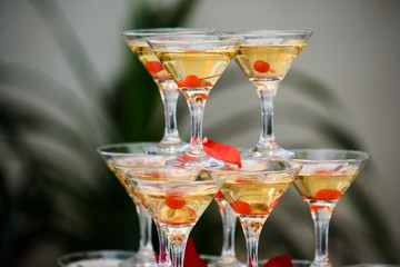 mountain glasses of champagne, a bottle of stream