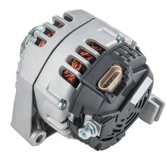 Power generator or alternator isolated on white background. Car engine parts.