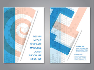 Vector modern brochure with abstract design, flyer with grey dotted background. Layout template. Aspect Ratio for A4 size. Poster of blue, orange, grey and white color. Magazine cover.