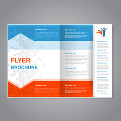 Vector modern brochure with abstract design, flyer with grey dotted background. Layout template. Aspect Ratio for A4 size. Poster of blue, orange, grey and white color. Magazine cover.