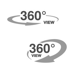 Vector symbols for virtual tour, oval labels with arrow and with text 360 and view.
