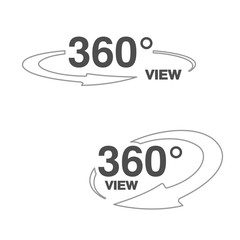 Vector symbols for virtual tour, oval labels with line arrow and with text 360 and view.