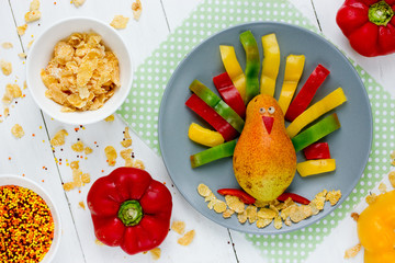 Funny pear colorful pepper Thanksgiving turkey morning breakfast