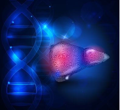 Cirrhosis of the Liver research illustration, abstract scientific DNA background