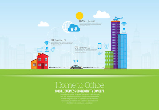 Home to Office Map Element Infographic