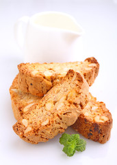 Biscotti with nuts on a white background. selective focus