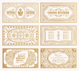 Vintage set retro cards. Template greeting card wedding invitation. Line calligraphic frames