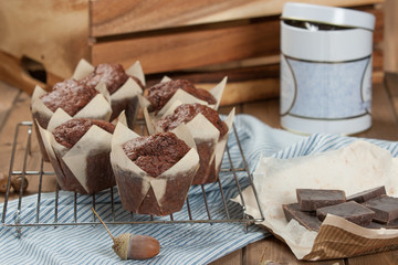 Homebaked Chocolate Muffins In Paper Cases.
