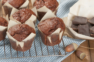 Homebaked Chocolate Muffins In Paper Cases.